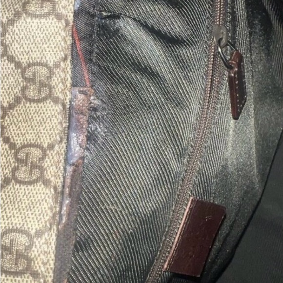 Gucci GG Monogram Canvas Tote Bag Brown Leather Trim Authentic Vintage Shopper - Picture 3 of 16